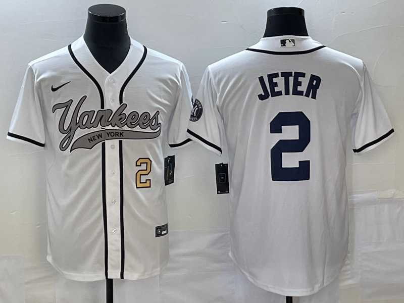 Men%27s New York Yankees #2 Derek Jeter Number White Cool Base Stitched Baseball Jersey->new york yankees->MLB Jersey